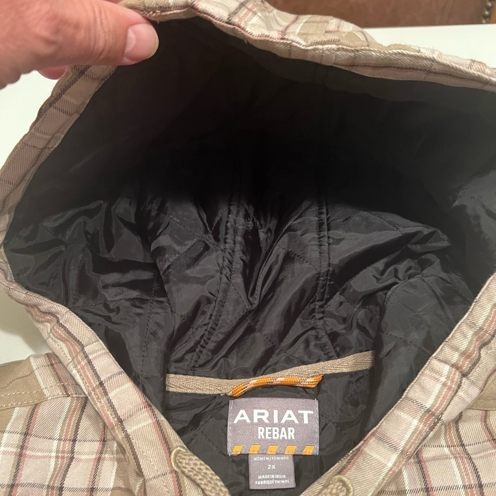 Ariat Rebar Women's Fossil Plaid Size 2XL Quilt Lined Shacket Hoodie MSRP $169 - Picture 7 of 10